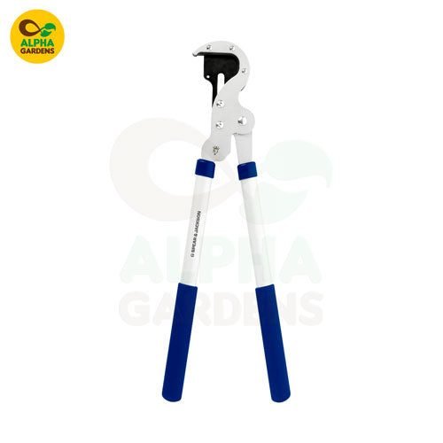 A Spear & Jackson Lopper 8160RS Razorsharp 26" heavy duty anvil lopper with blue and white aluminum handles. It features a PTFE-coated serrated anvil blade for cutting dead or woody branches up to 45mm thick.